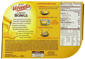 Velveeta Cheesy Bowls Bacon Mac & Cheese with Smoky Cheese Sauce Microwavable Meal (6 ct Pack, 9 oz Containers)