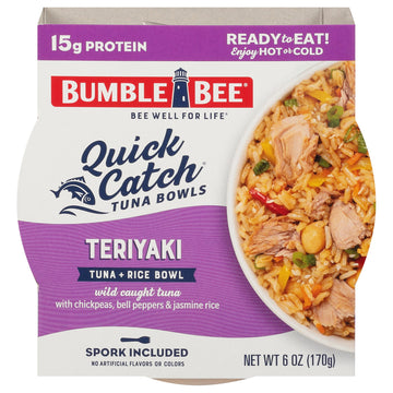 Bumble Bee Quick Catch Teriyaki Tuna & Rice Bowl, 6 Oz - Ready To Eat, Spork Included - 15G Protein Per Serving - No Artificial Flavors - Good Source Of Fiber