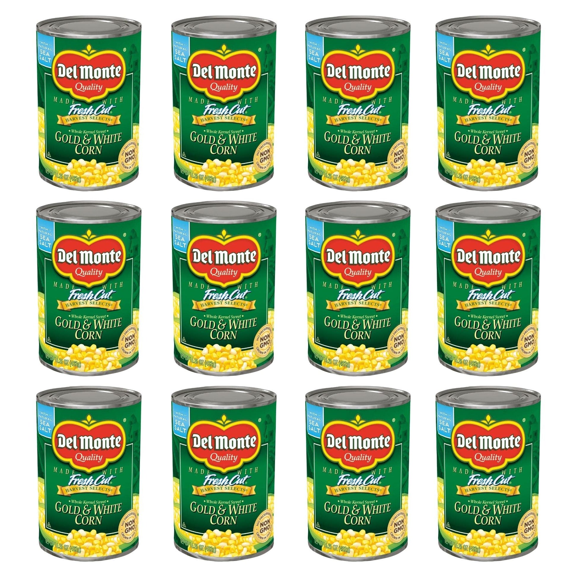 Del Monte Canned Harvest Select Fresh Cut Whole Kernel Sweet Gold & White Corn, 15.25 Ounce (Pack Of 12)