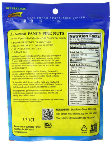Sunridge Farms Pine Nuts, 4 Ounce Bag (Pack Of 12)