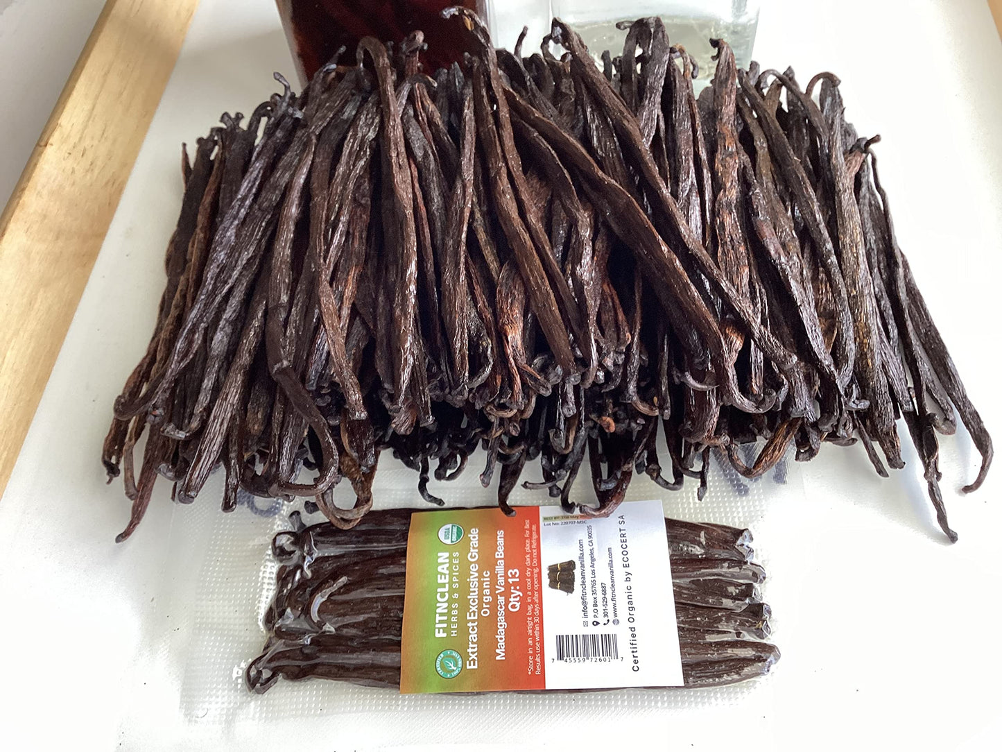 FITNCLEAN VANILLA 13 Madagascar Organic Vanilla Beans Extract Grade B - 4.5-5.5, USDA Certified Organic, Non-GMO, 13 Count