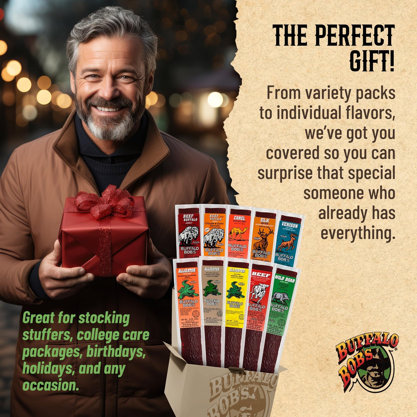 Buffalo Bob'S Wild Game Meat Snack - Kangaroo With Beef And Pork Jerky 10 Pack