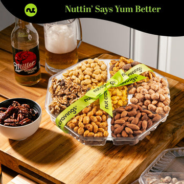 Nut Cravings Fathers Day Gourmet Dad Treats - Mixed Nuts Gift Basket + Green Ribbon Classic (7 Assortments, 1 Lb) Food Arrangeme