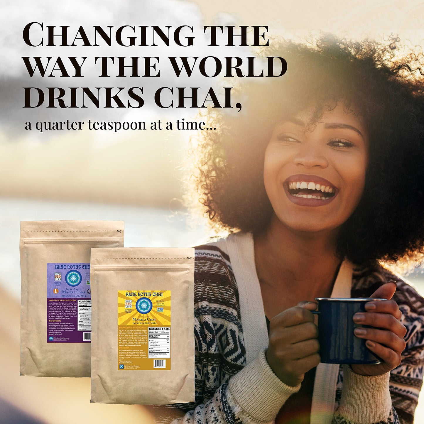 Blue Lotus Chai - Traditional Masala Chai - Makes 530 Cups - 1 Pound Bulk Bag Masala Spiced Chai Powder With Organic Spices - In