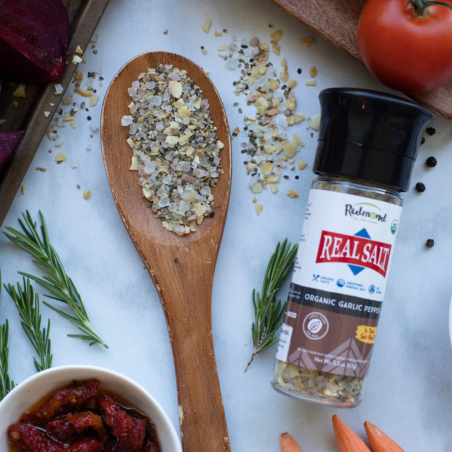 Redmond Real Sea Salt - Natural Unrefined Organic Gluten Free, Garlic Pepper Grinder