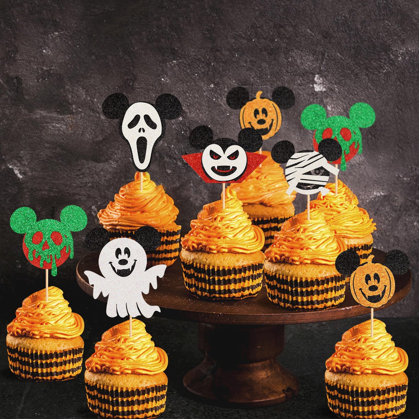 Ercadio 24 Pack Mouse Inspired Halloween Cupcake Toppers Glitter Mouse Ghost Pumpkin Cupcake Picksfor Halloween Theme Baby Showe