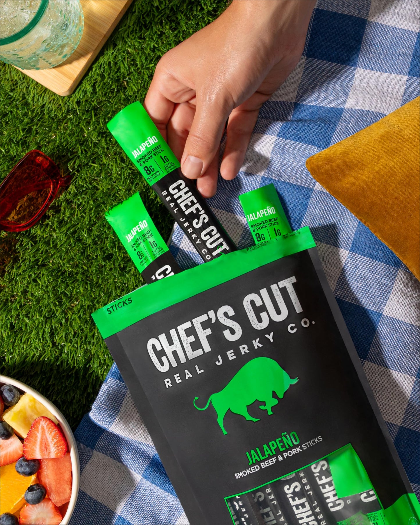 Chefs Cut Real Snack Sticks - High Protein Meat Snack, Gluten Free, Keto-Friendly, Jalapeño Heat, 1 oz Stick, 12-Count Bag