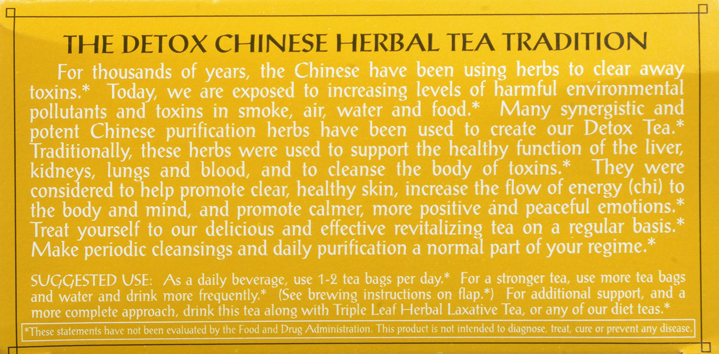 Triple Leaf Tea Chinese Medicinal Detox Tea Bags, 20 Count, Pack of 1, Model 00017-0