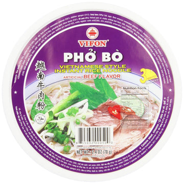 VIFON Pho Bo Vietnamese Beef Flavor Rice Noodle Bowl, 70g (Pack of 12) | Authentic Vietnamese Instant Pho | Halal Certified | In