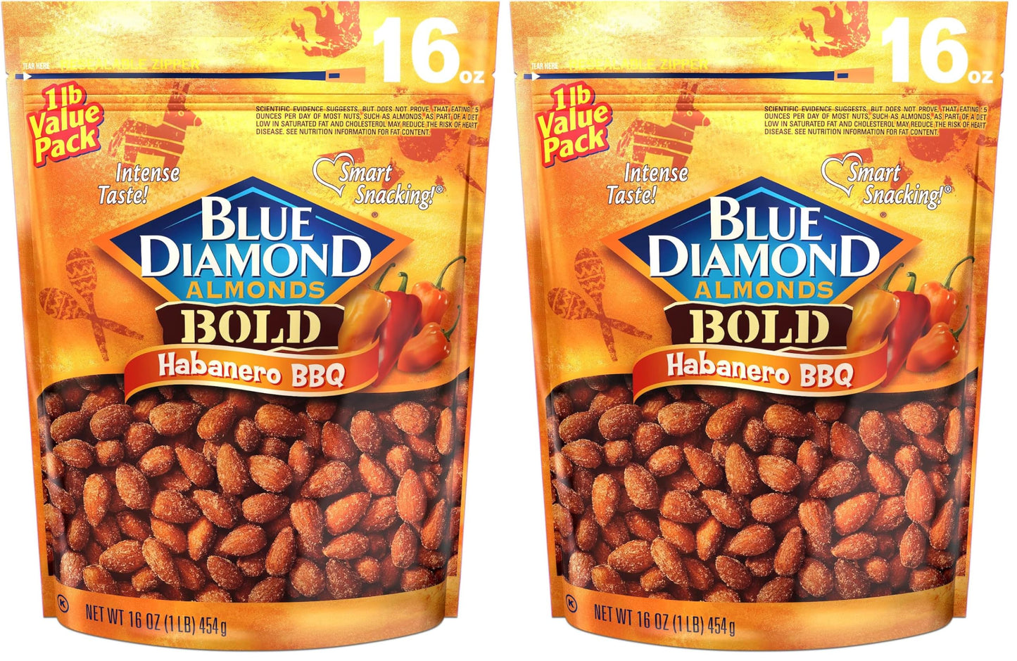 Blue Diamond Almonds, Bold Habanero BBQ, 16 Ounce (Pack of 2)
