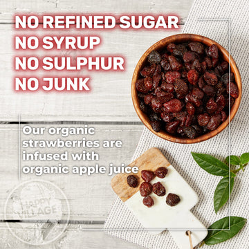 Happy Village Organic Whole Dried Strawberries, 18 OZ Resealable Pack - Soft & Juicy, Non-GMO, No Refined Sugar, Apple Juice Infused