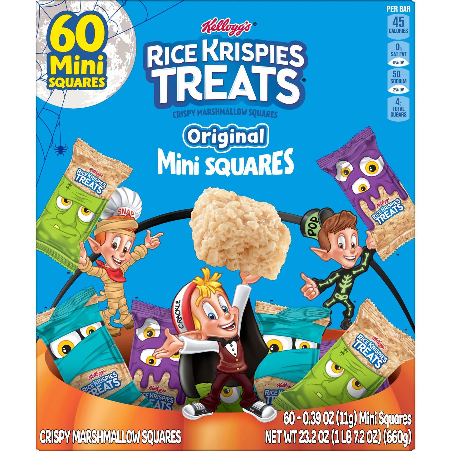 Rice Krispies Treats Crispy Mini Marshmallow Squares, Trick-or-Treat Snacks, Halloween Pack, Original, 23.2oz Box (60 Bars)