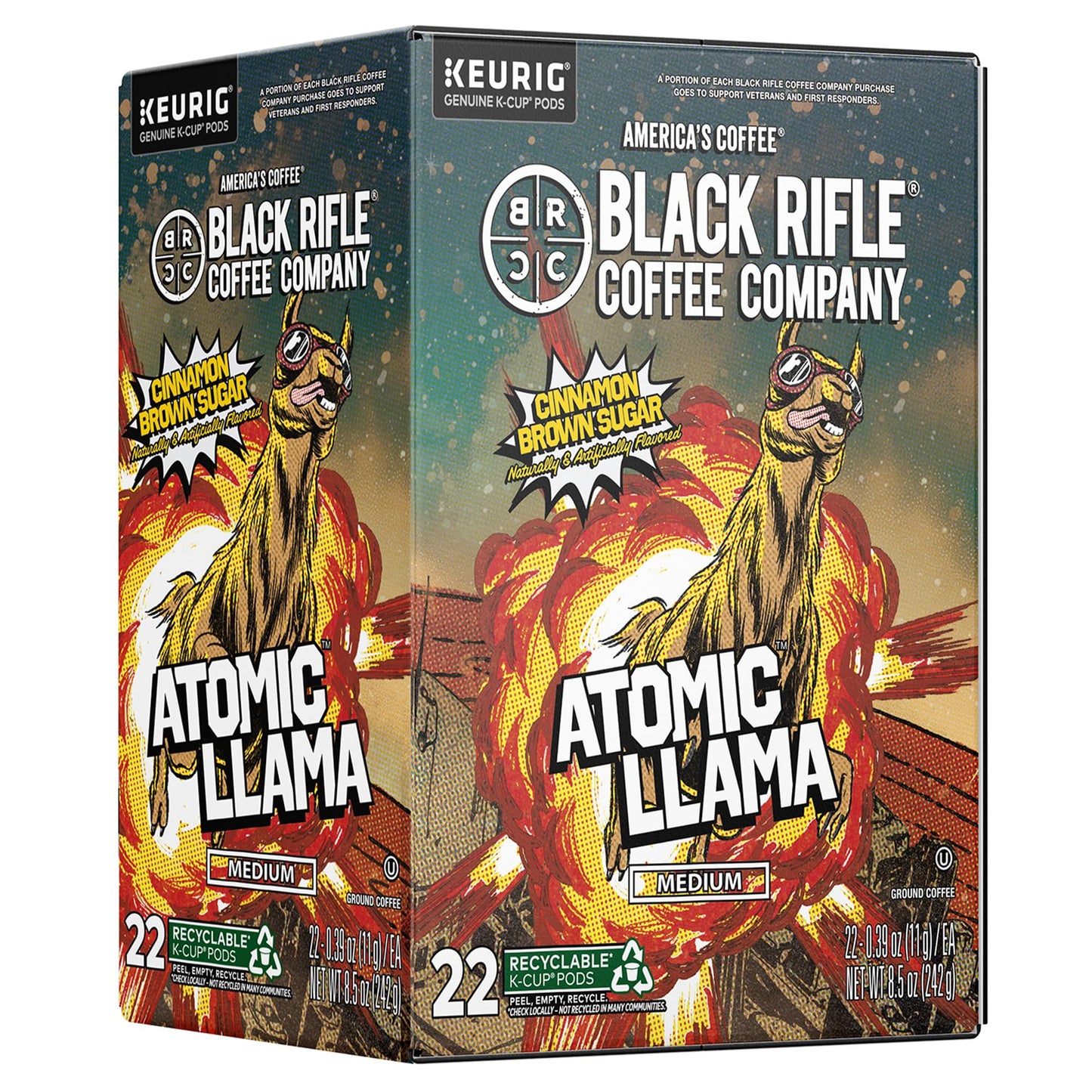 Black Coffee Company Atomic Llama 22 Count - Medium Roast Cinnamon & Brown Sugar Flavored K Cups - Single-Serve Coffee Pods