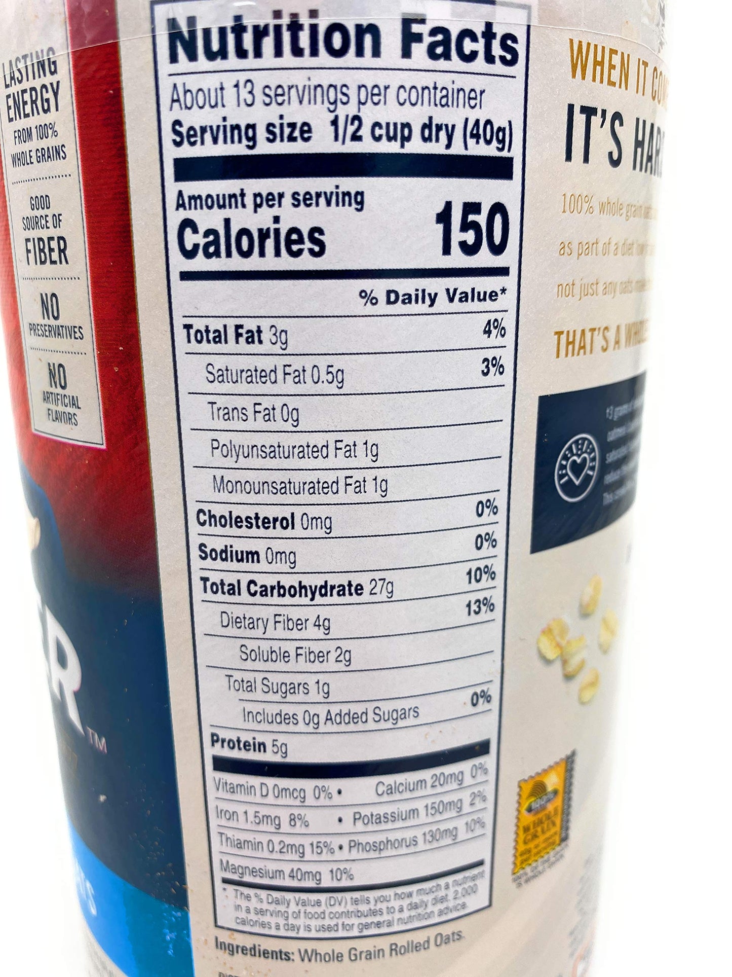 Quaker Oats Quick 1-Minute Oatmeal, Breakfast Cereal, 18Oz Canisters (2-Packs)