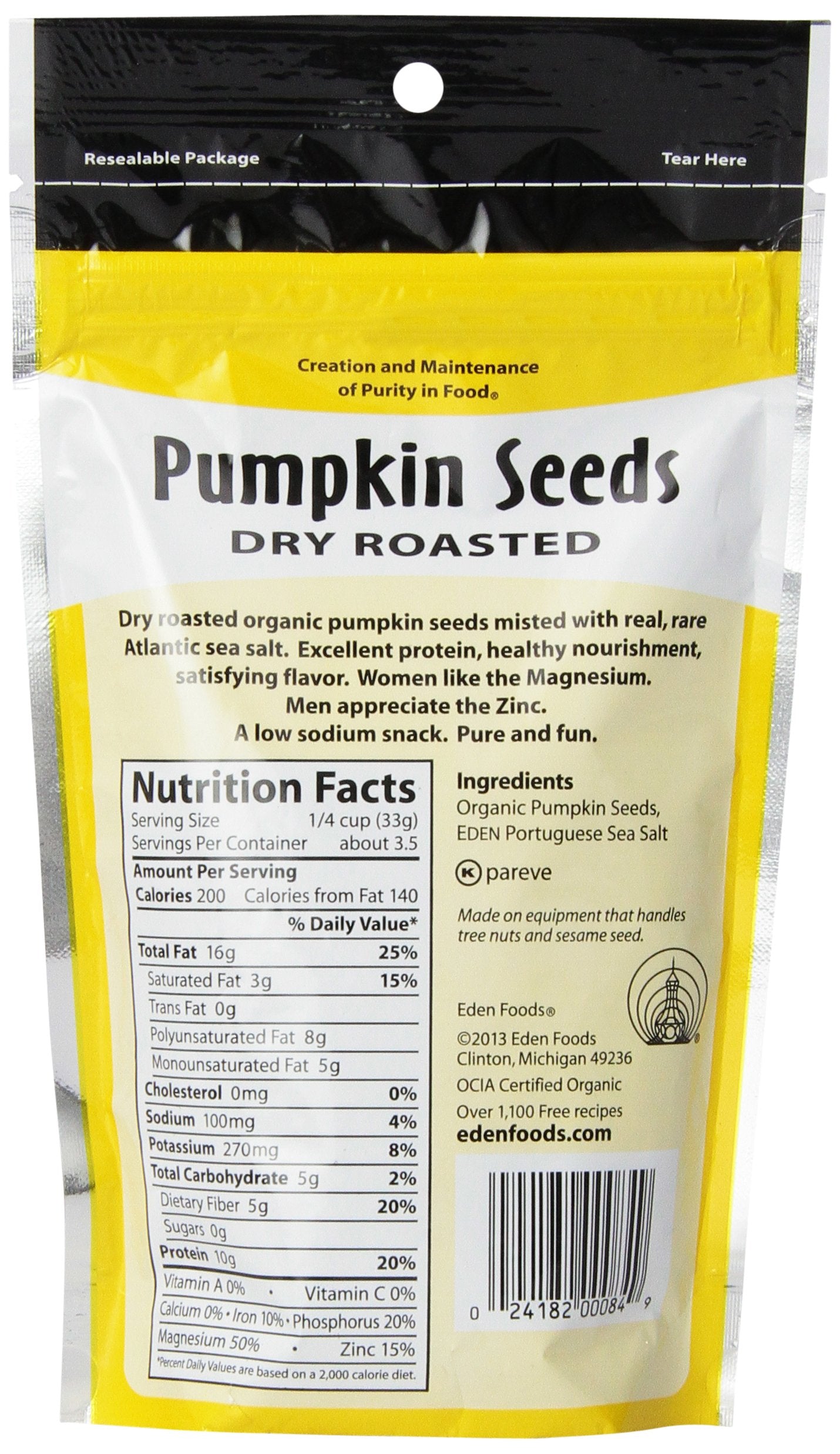 Eden Organic Pumpkin Seeds, Dry Roasted, 4 Oz