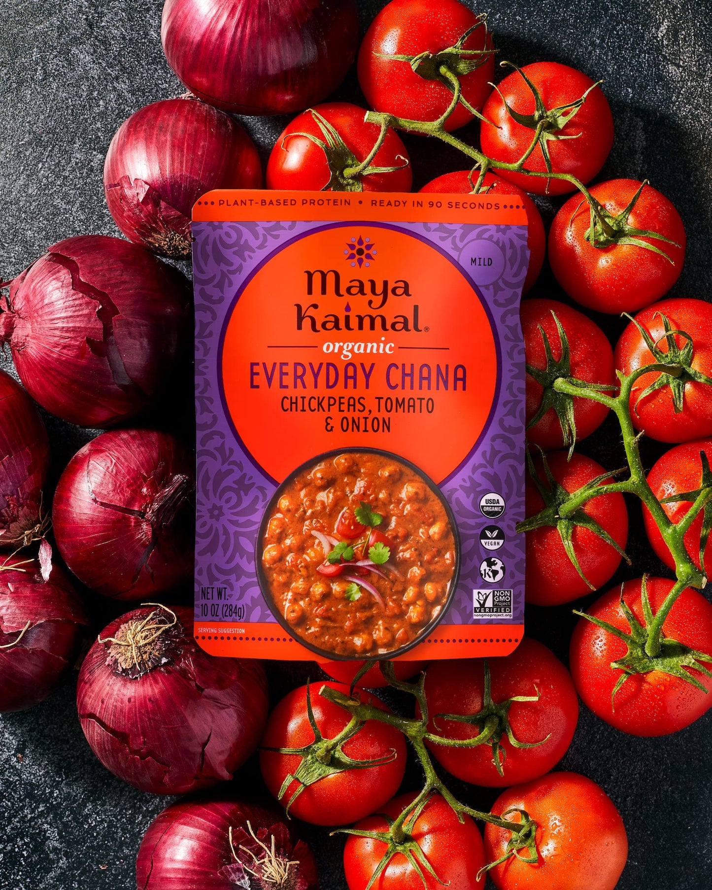 Maya Kaimal Foods - Organic Indian Everyday Chana - 10oz - Fully Cooked with Chickpeas, Tomato & Onion - Vegan - Microwavable -