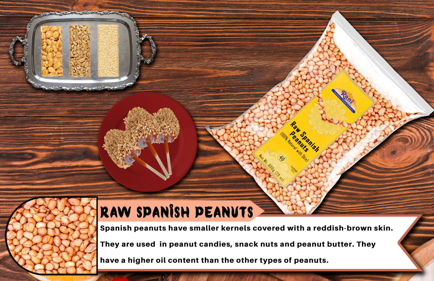 Rani Raw Spanish Peanuts 100% Natural With Skin (Uncooked, Unsalted) 28Oz (1.75Lbs) 800G ~ Vegan | Gluten Friendly | Fresh Produ