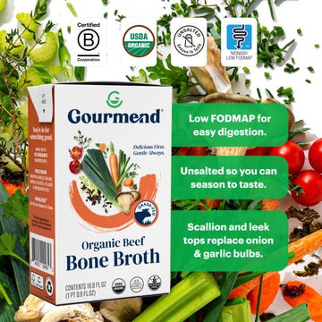 Organic Unsalted 16.9Oz Beef Bone Broth From Gourmend Foods (3 Pack) - Just 10 Ingredients, Low Fodmap Certified, Filler Free, G