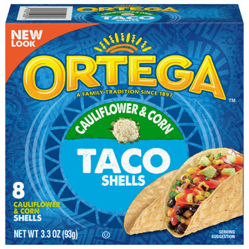 Ortega Cauliflower and Corn Taco Shells, 3.3 Ounce, 8 Shells (Pack of 6)