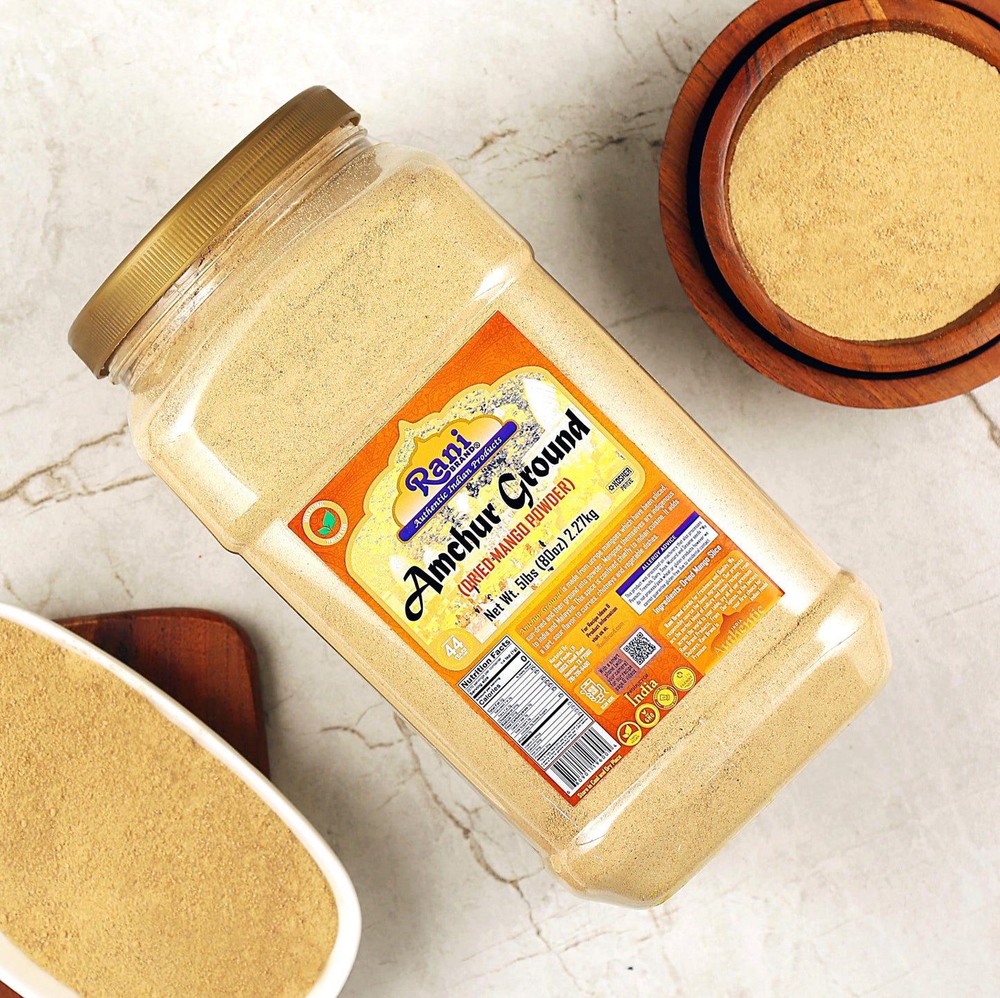 Rani Amchur (Mango) Ground Powder Spice 80Oz (5Lbs) 2.27Kg Bulk Pet Jar ~ All Natural, Indian Origin | No Color | Gluten Friendly | Vegan | Non-Gmo | Kosher | No Salt Or Fillers