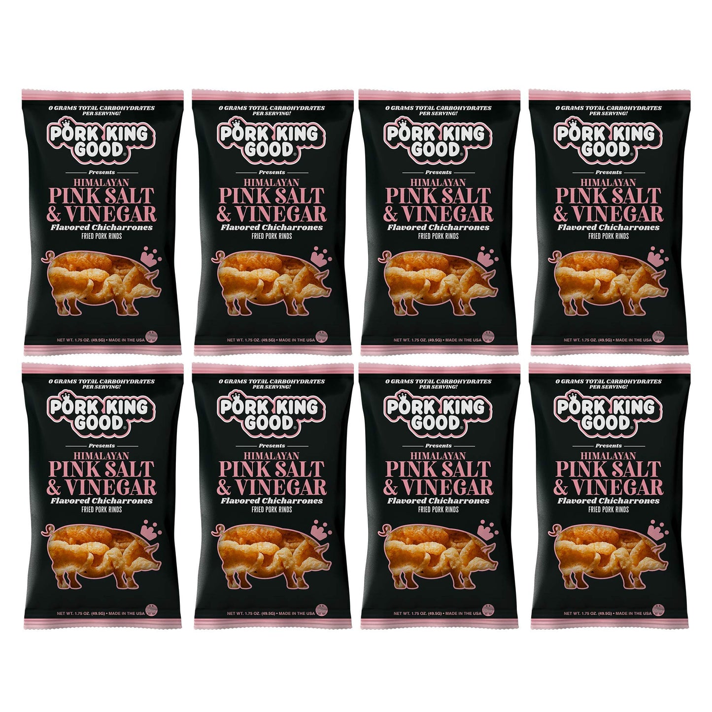 Pork King Good Himalayan Pink Salt & Vinegar Pork Rinds (Chicharrones) (8 Pack)
