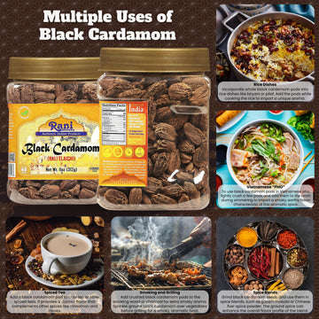 Rani Black Cardamom Pods Whole Indian Spice 11oz PET Jar - Vegan, Gluten Friendly, Non-GMO, Smokey Flavor