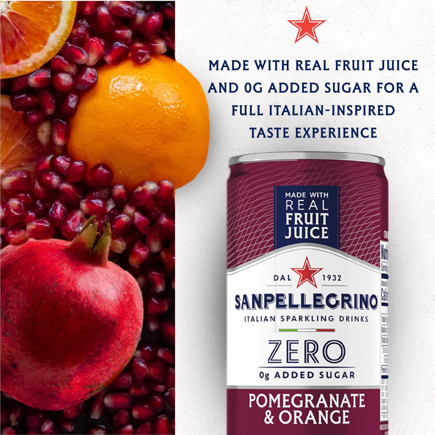 San Pellegrino Pomegranate Orange Sparkling Beverage, 11.5 Fl Oz Cans, Zero Added Sugar, 24 Pack - Italian Refreshing Drink