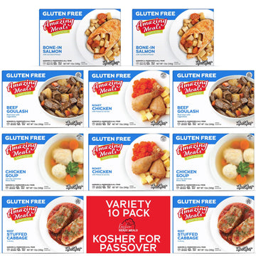 Kosher for Passover Ready Meals - Stuffed Cabbage, Beef Goulash, Roast Chicken, Chicken Soup, Bone-In Salmon MRE Meat Meals Read