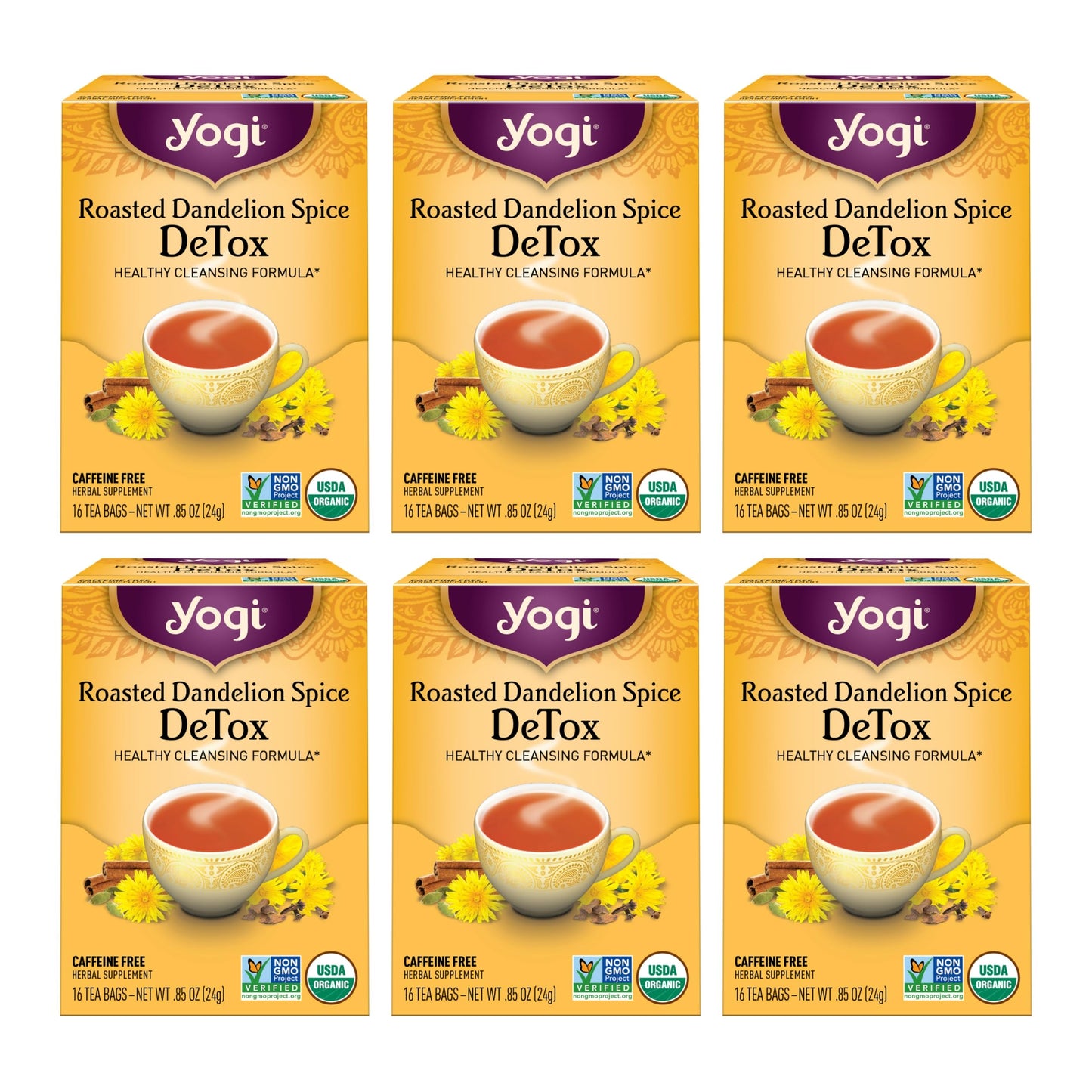 Yogi Tea Roasted Dandelion Spice Detox Tea - 16 Tea Bags Per Pack (6 Packs) - Organic Detox Tea - Includes Roasted Dandelion Roo