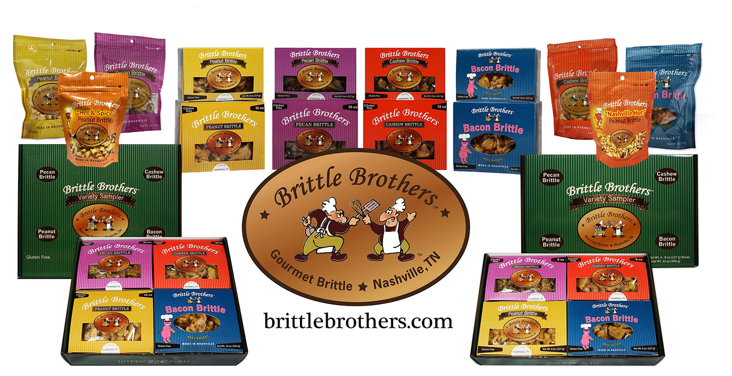 Brittle Brothers Peanut Brittle Gift Set - 16 oz Box, Voted #1, Packed with Nuts - Cashew, Pecan, Bacon Treats for Christmas & Special Occasions