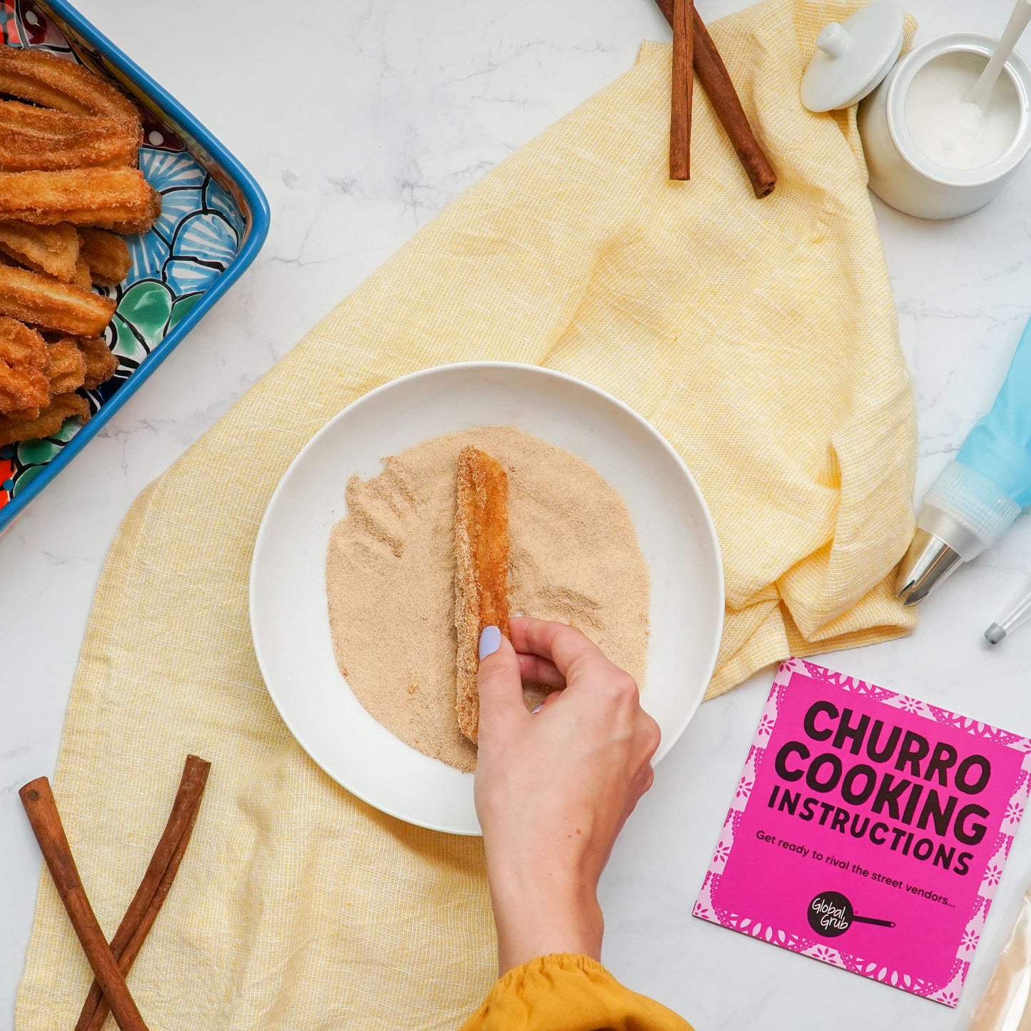 Global Grub Diy Churro Kit - Homemade Churro Kit Includes Churro Mix, Cinnamon Sugar, Chocolate Dipping Mix, Churro Piping Set,
