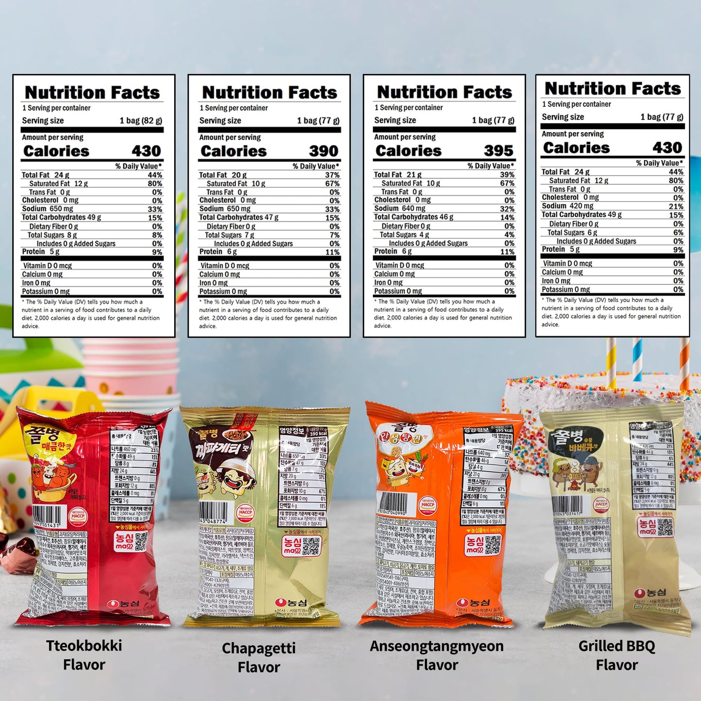 Joayo Jjol Byeong Snack 4 Packs - Crushing Ramen Noodle Snack For School, Office, Kids, Adults/Hot(82G), Chapagetti(77G), Anseon