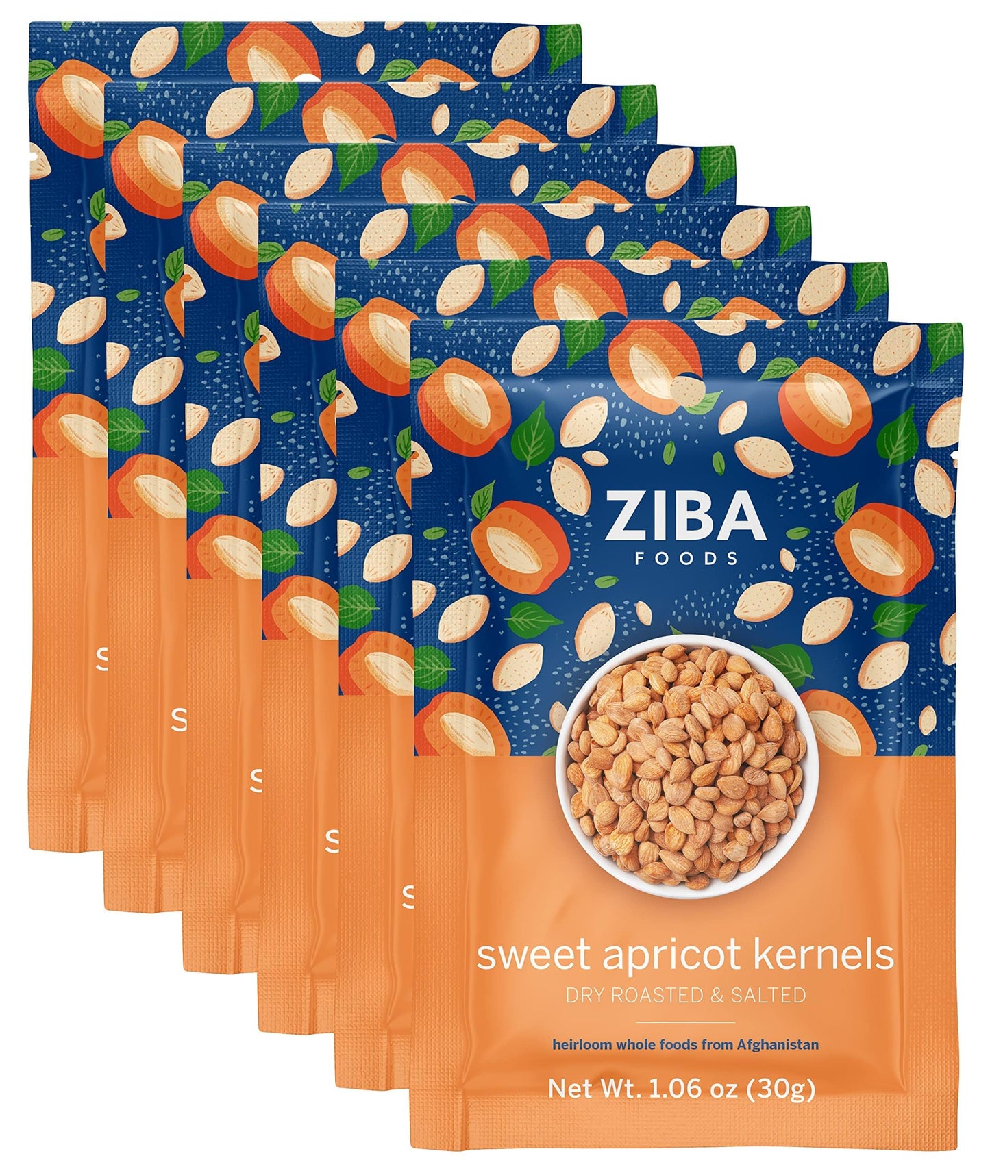Ziba Foods Wild Grown Sweet Apricot Kernels, Non-GMO, Vegan, 1.06 oz, Pack of 6