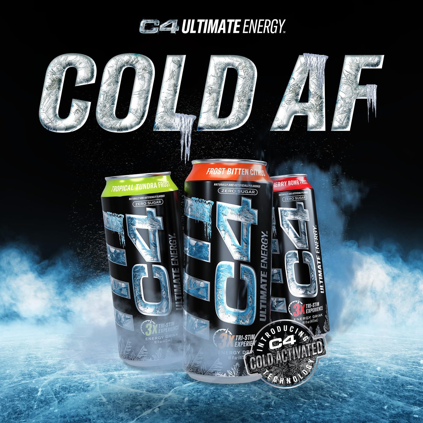 Cellucor C4 Ultimate Pre Workout Energy Drink - Sugar Free, 300mg Caffeine, Tropical Tundra Frost, 16 Fl Oz (Pack of 12)