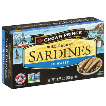 Crown Prince Sardines In Water, 4.25-Ounce Cans (Pack Of 12)