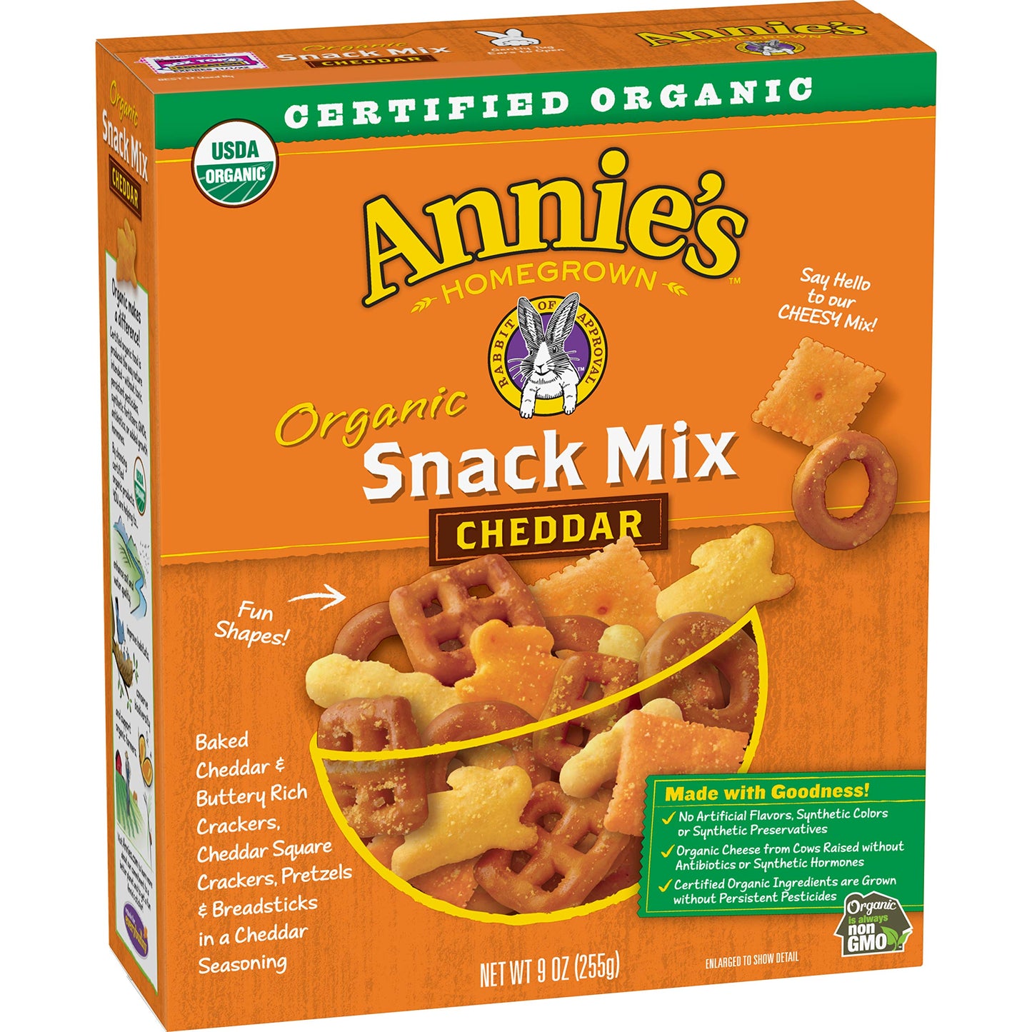 Annies Homegrown Organic Cheddar Snack Mix, Bunnies Cheddar, 9 Oz