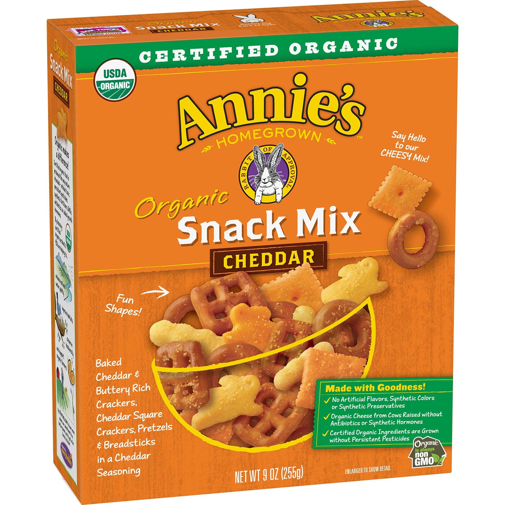Annies Homegrown Organic Cheddar Snack Mix, Bunnies Cheddar, 9 Oz
