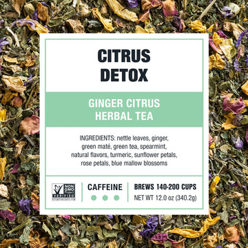 Tiesta Tea Ginger Citrus Herbal Loose Leaf Tea - Caffeine-Free, 12 Ounce Bulk Pouch, Makes Up to 200 Cups, Citrus Detox
