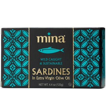 Mina Sardines in Extra Virgin Olive Oil, 4.4 oz, Wild Caught, Low Sodium, High Protein, Keto, Paleo, Pack of 12
