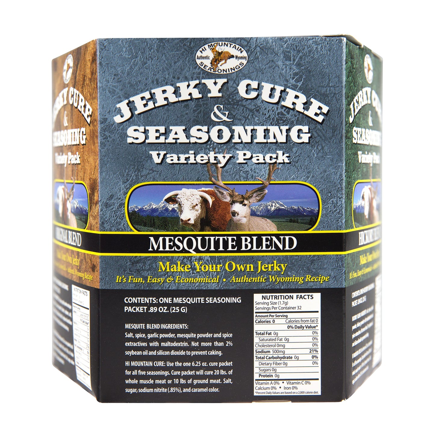 Hi Mountain Jerky Seasoning and Cure Kit | VARIETY PACK #1 | Flavors: Original, Mesquite, Hickory, Cracked Pepper N Garlic, & Ca