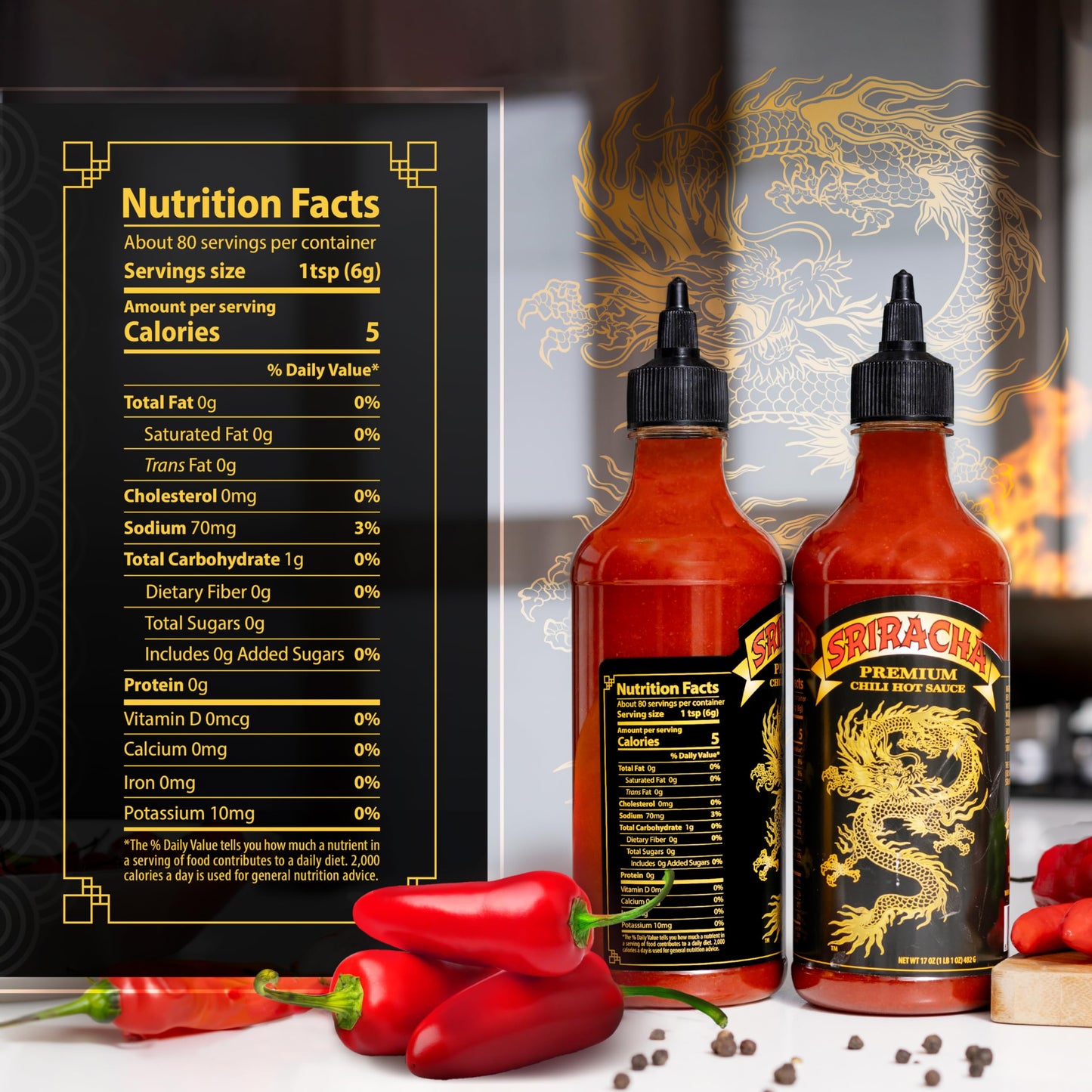 Underwood Ranches Dragon Sriracha Sauce - Hot Sauce, 17 oz (3 Pack) - Perfect for Spicing Up Any Dish!