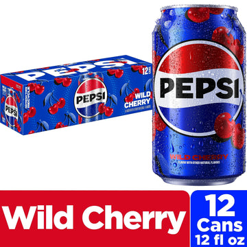 Pepsi Cola Soda Pop Natural Flavor, Wild Cherry, 12 Fl Oz Cans, 12 Pack
