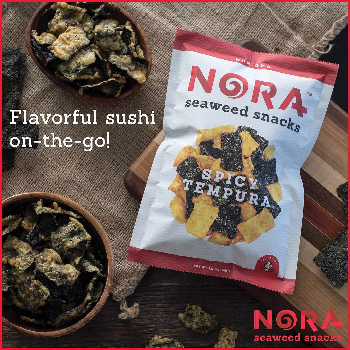 Spicy Tempura Seaweed Snacks by Nora, Thick Nori Sheets Snack Strips, Low-Carb Healthy Snacks for Adults, Asian Snacks, Vegan, N