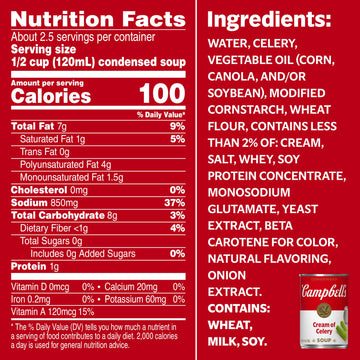 Campbells, Condensed Cream of Celery Soup, 10.75oz Can (Pack of 6)