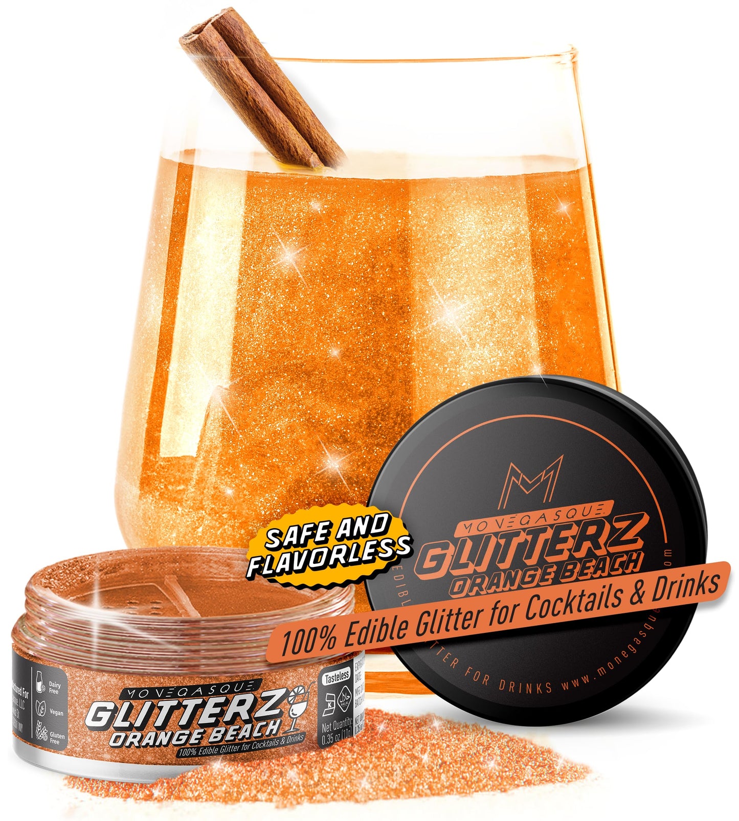 MONÉGASQUE Edible Glitter for Drinks & Cakes, 10g, Orange Beach