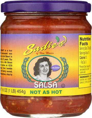 Sadies Not as Hot Salsa, Non GMO, Vegan, 16 Ounce (Pack of 1)