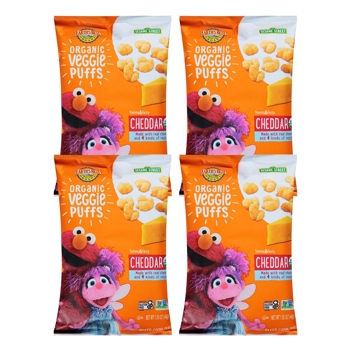 Earths Best Organic Kids Snacks, Sesame Street Toddler Snacks, Organic Cheddar Veggie Puffs, Gluten Free Snacks for Kids 2 Year