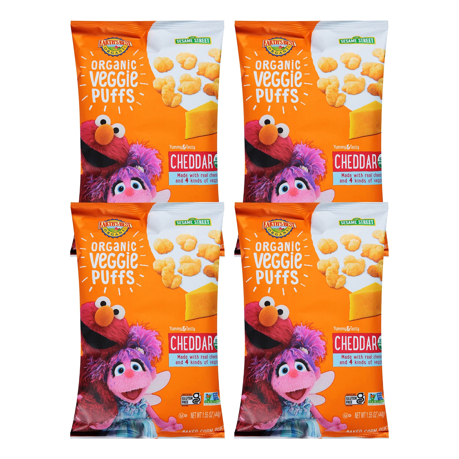 Earths Best Organic Kids Snacks, Sesame Street Toddler Snacks, Organic Cheddar Veggie Puffs, Gluten Free Snacks for Kids 2 Year