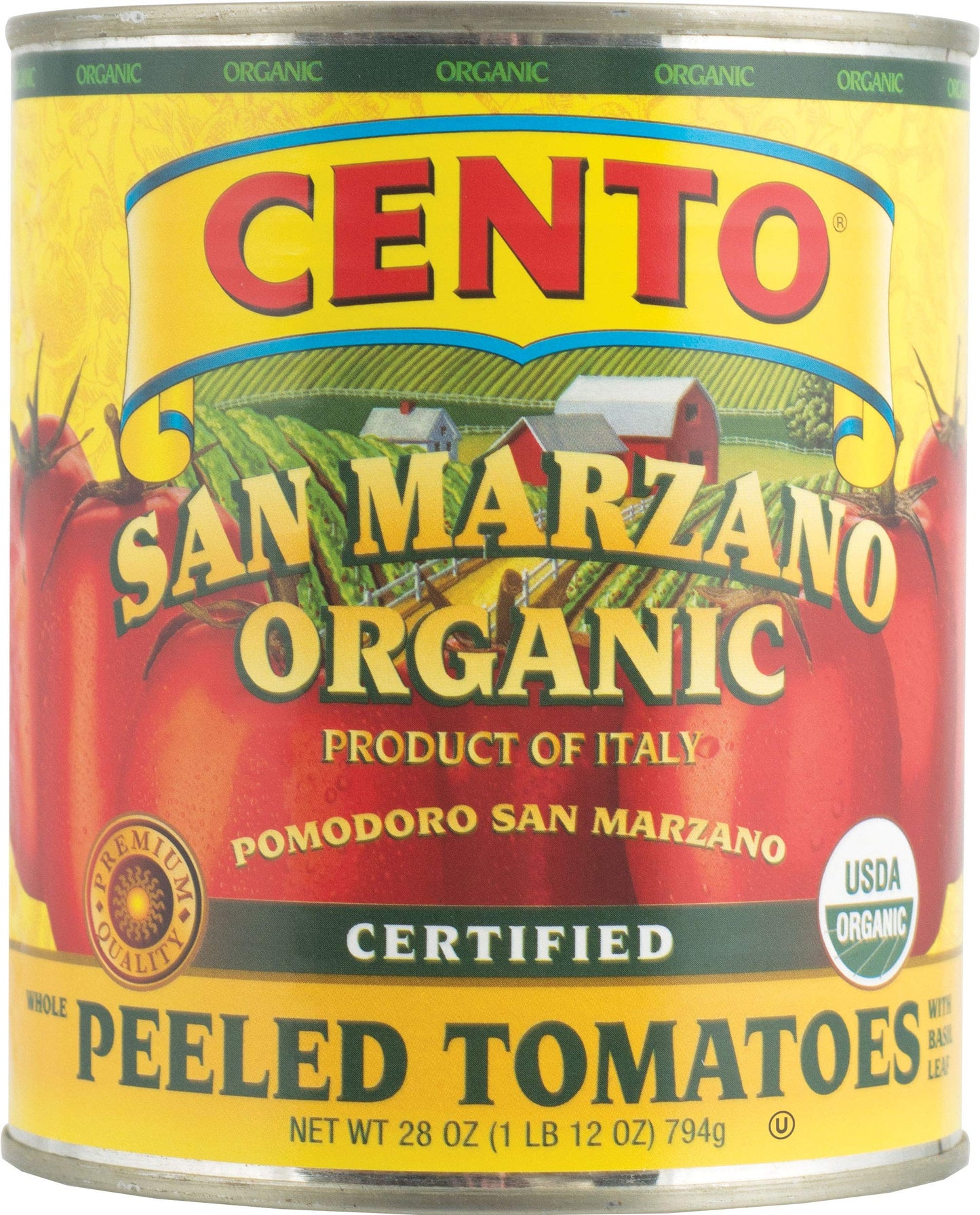Cento Organic San Marzano Whole Peeled Tomatoes, 28 Oz (Pack of 6) - Canned Plum Tomatoes in Thick Puree with Basil, Grown in Italy