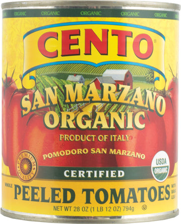 Cento Organic San Marzano Whole Peeled Tomatoes, 28 Oz (Pack of 6) - Canned Plum Tomatoes in Thick Puree with Basil, Grown in Italy